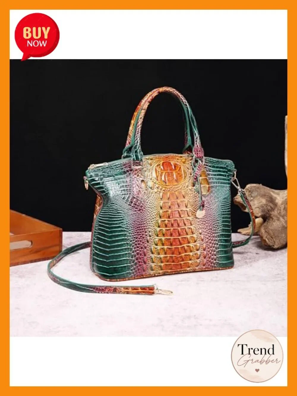 Vegan Leather Satchel Tote Bag with Crocodile Print Crossbody Top Handle
